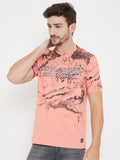 LIVFREE  Round Neck Half Sleeves Graphic Printed T-Shirt For Men- Dark Peach