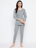 Neva Women Round Neck 3/4 Sleeve Thermal Upper & Bottom Set- Milange Grey (Glaccia)