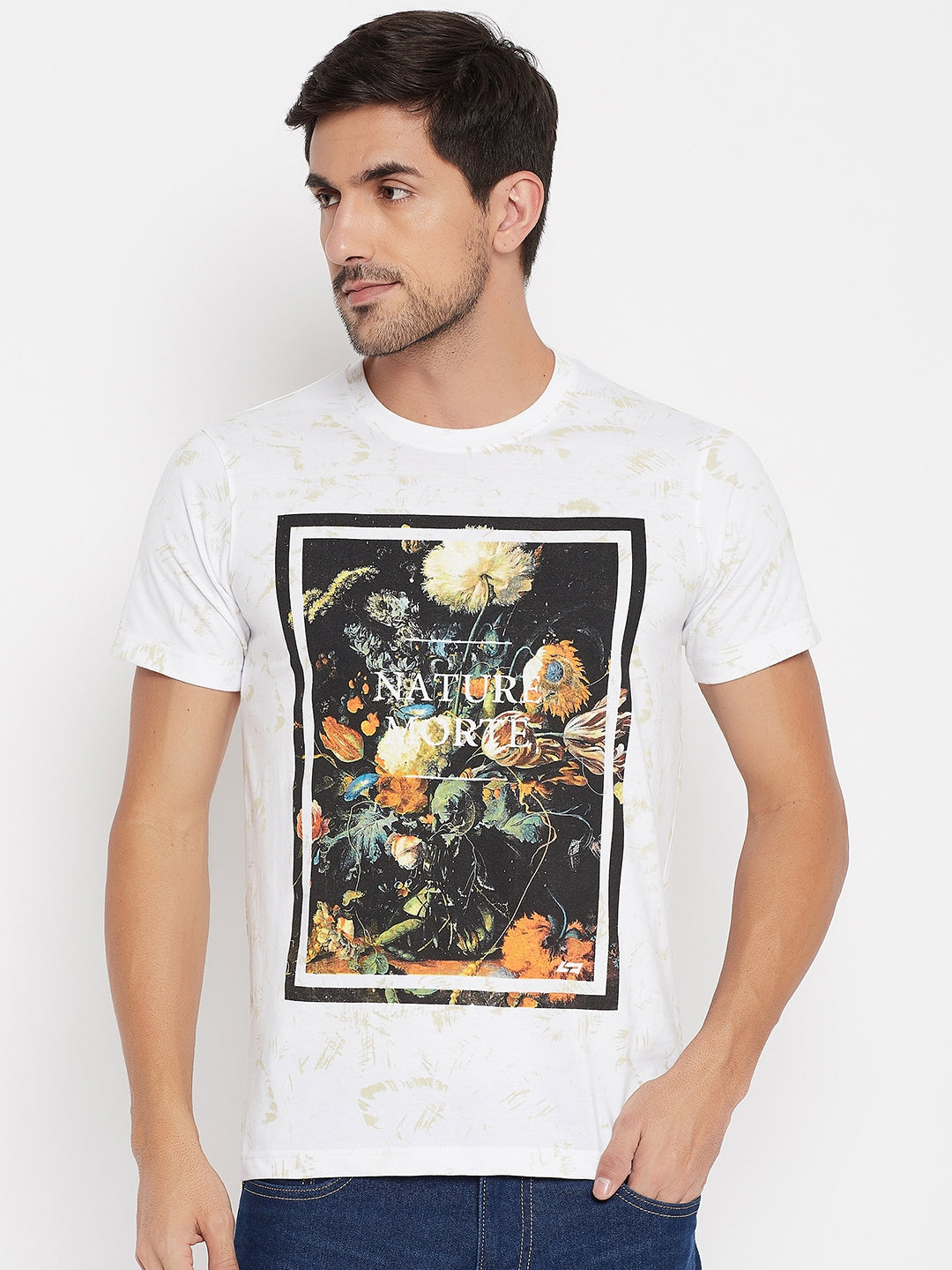 LIVFREE Round Neck Men's T-Shirt in Printed Pattern Half Sleeve