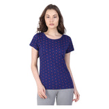 NEVA Round Neck Half Sleeve Front Printed T-shirt For Women-EXOTIC_BLUE