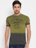 LIVFREE Men's Regular Fit Graphic Printed Typographic, Contrast Dyed T-Shirt -Olive