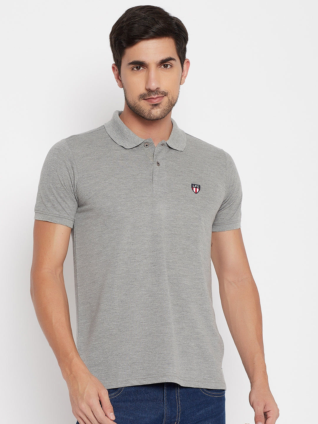 LIVFREE  Men's Regular Fit Solid T-Shirt -15%Milange Grey