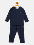 Neva Kid's Round Neck Full Sleeve Thermal Upper & Bottom Set- Denim Milange