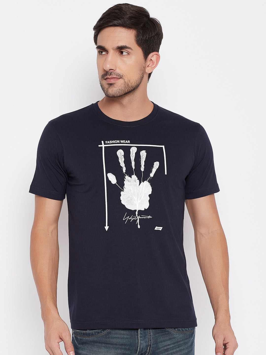 LIVFREE Men's Regular Fit Graphic Printed T-Shirt -Navy