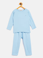 Neva Kid's Round Neck Full Sleeve Thermal Upper & Bottom Set- Sky