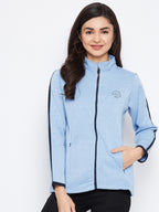 Livfree women Full Zipper Sweatshirt with contrast bone on sleeve- Snow Sky