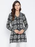 Livfree Women's Collar neck Full-Sleeves Jaquard Cardigans - Dark Grey
