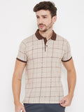 Neva Polo Neck Half Sleeves Checked T-Shirt For Men- Brown