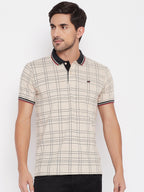 LIVFREE Polo Neck Men's T-Shirt in Checkered Pattern Half Sleeve