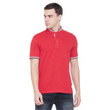NEVA Half Sleeve Polo Neck Stripe T-Shirt For Men - Red