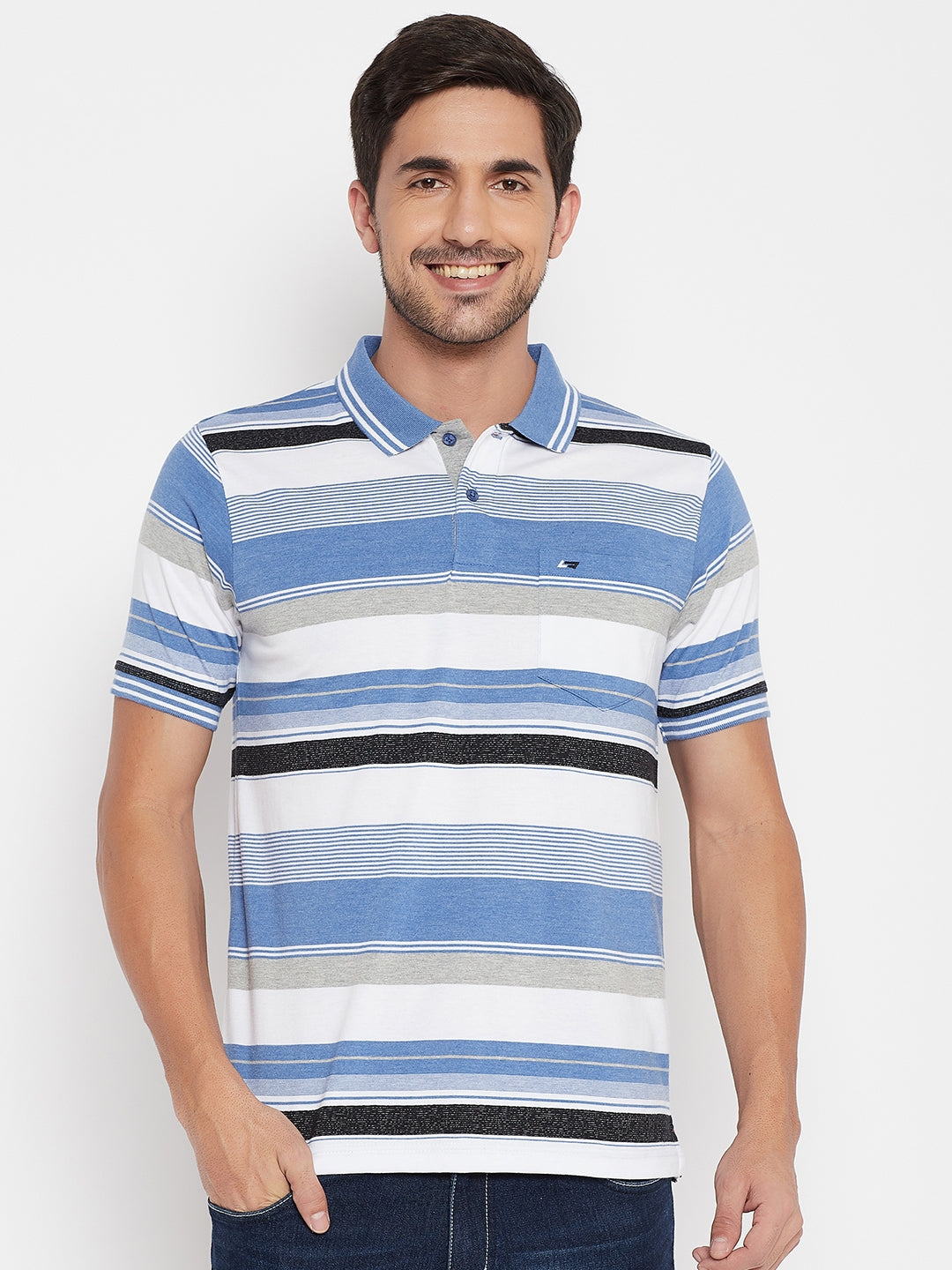 Neva Men's Regular Fit Multicolored Stripes T-Shirt -Royal