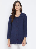 Livfree Women's Collar Neck Full-Sleeves Solid Cardigan - Blue