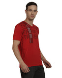 V Neck Printed T-Shirt For Men- Red