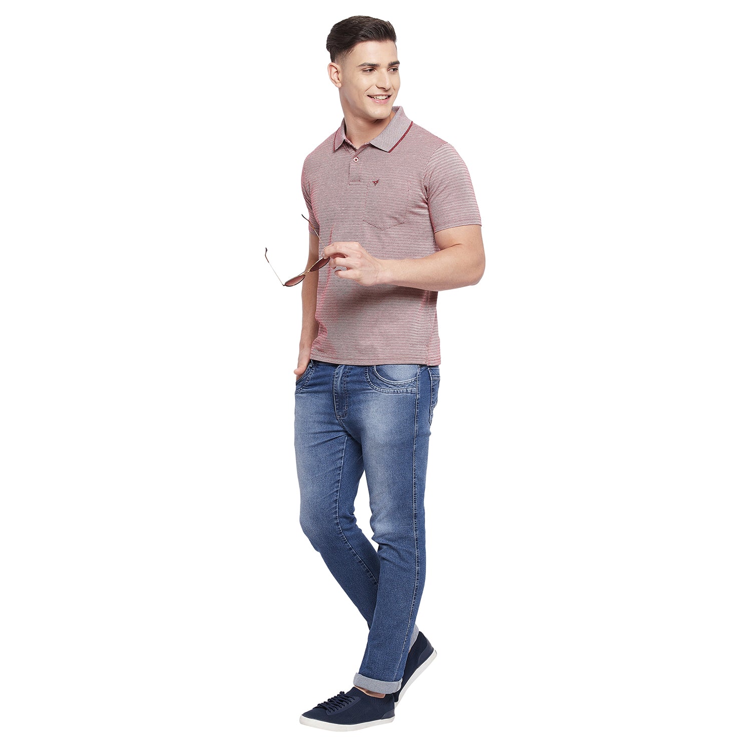 Neva Men Cotton Jacquard Solid Color Polo Half Sleeve T-Shirt- Maroon