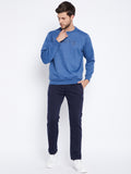 Livfree Men's Solid TrackSuit - Denim Milange/Navy