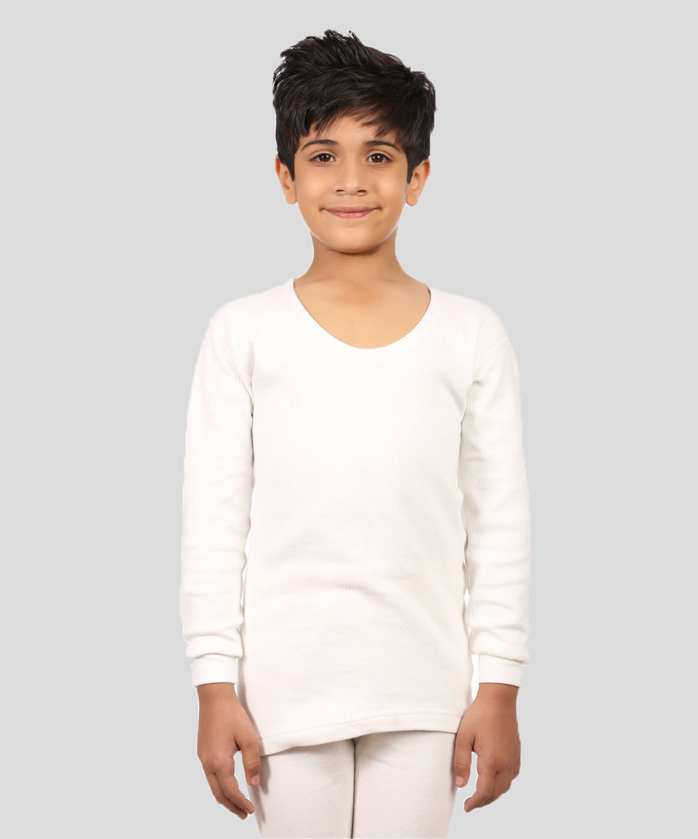 Neva Velveti Scoop Neck Full Sleeves Upper and Lower Thermal Upper for Kids Unisex (For Boys and Girls)-Off White