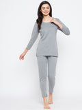 Neva Women Round Neck 3/4 Sleeve Thermal Upper & Bottom Set- Milange Grey (Glaccia)