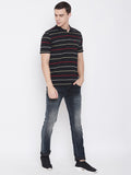 NEVA Half Sleeve Polo Neck Stripe T-Shirt For Men- Black
