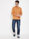 Neva Men's Band Neck Full Sleeve Textured T-Shirt-Tango Mustard