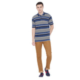 LIVFREE Polo Neck Men's T-Shirt in Multicolor Stripes Pattern Half Sleeve