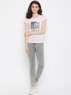 Neva Women's Round Neck Half Sleeve Printed Top-Light Pink
