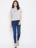 Neva Women's Round Neck Half Sleeve Top-Light Grey