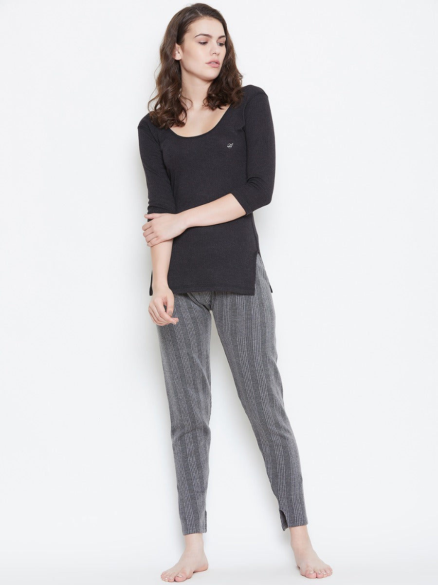 Neva Velveti Deep Scoop Neck 3/4th Sleeve Thermal Upper for Women