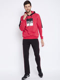 Livfree Men's Hoodie Full Sleeves Solid Tracksuit - Tango Red/Black