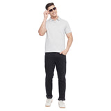 Neva Men Cotton Jacquard Solid Color Polo Half Sleeve T-Shirt- Grey Mix