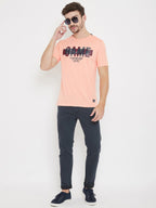 livfree Round Neck Half Sleeves Graphic Printed T-Shirt For Men- Peach