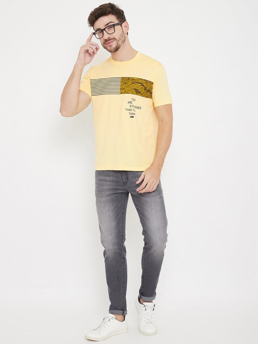 livfree Round Neck Half Sleeves Graphic Printed T-Shirt For Men- Yellow
