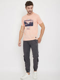 Round Neck Half Sleeves Graphic Printed T-Shirt For Men- Peach Mix