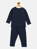 Neva Kid's Round Neck Full Sleeve Thermal Upper & Bottom Set- Denim Milange