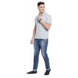 Neva Men Cotton Jacquard Solid Color Polo Half Sleeve T-Shirt- Sky