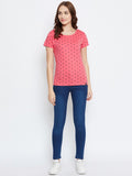 NEVA Round Neck Half Sleeve Front Printed T-shirt For Women-Coral