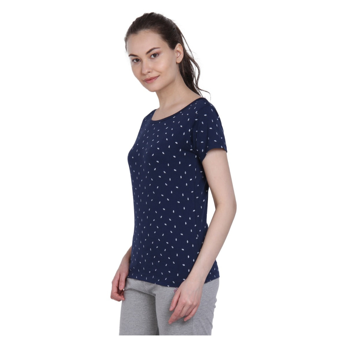NEVA Round Neck Half Sleeve Front Printed T-shirt For Women-DENIM