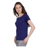NEVA Round Neck Half Sleeve Front Printed T-shirt For Women-EXOTIC_BLUE