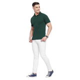 LIVFREE Men Solid Color Polo Half Sleeve T-Shirt with Chest Pocket- Bottle Green