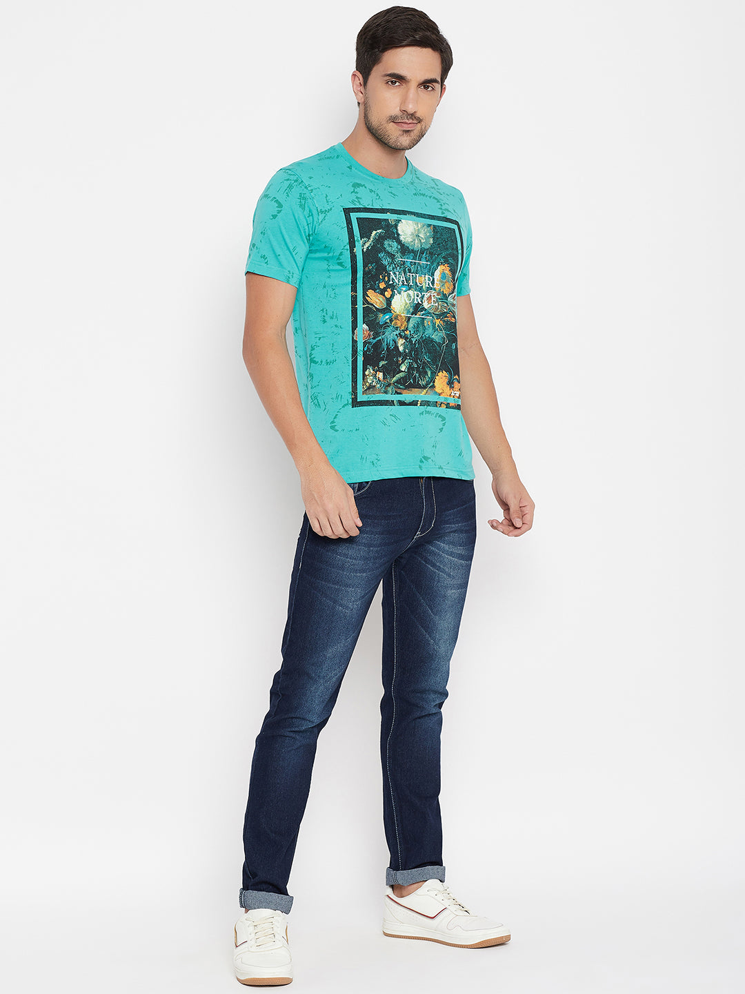 LIVFREE Round Neck Men's T-Shirt in Printed Pattern Half Sleeve