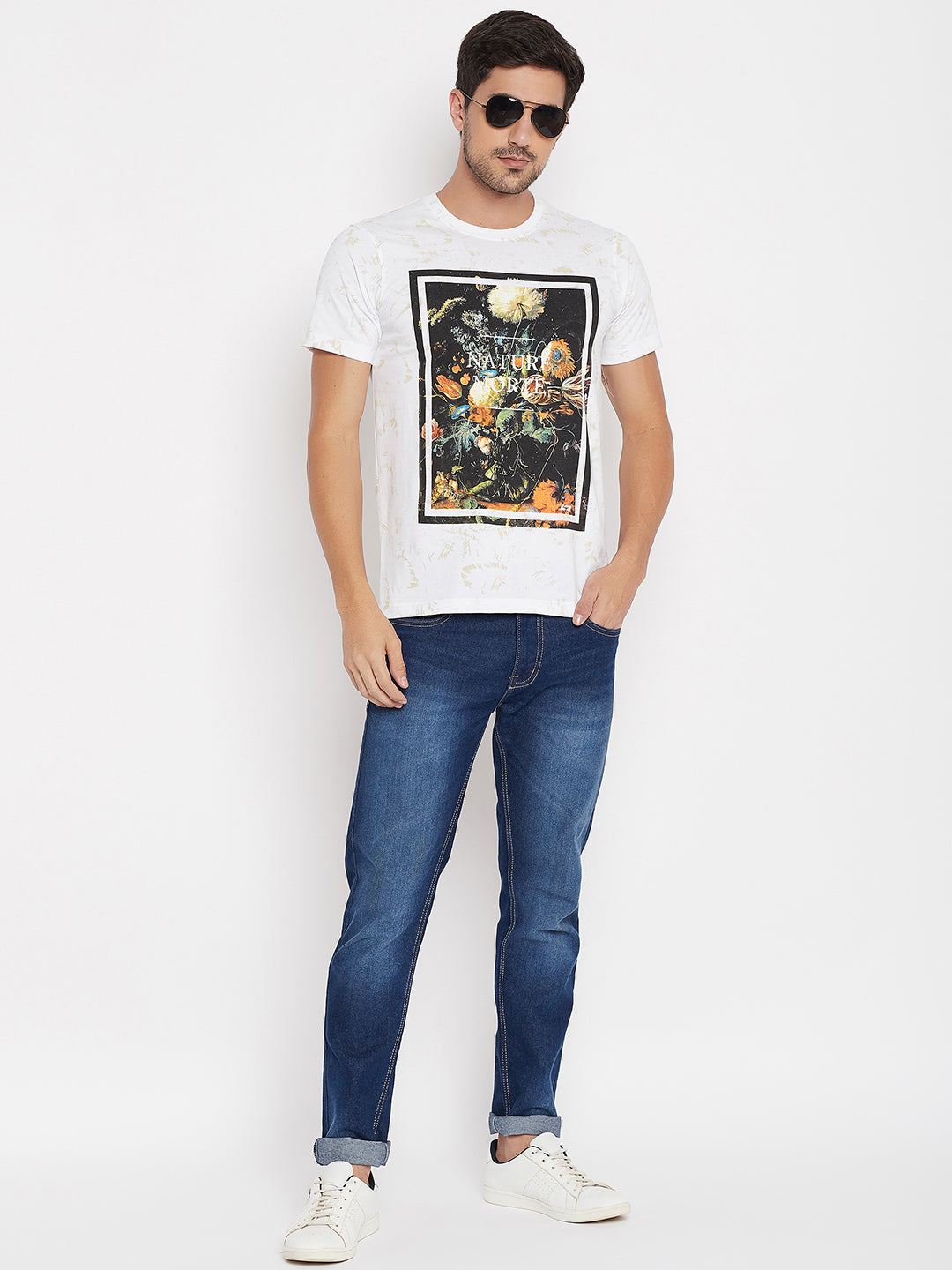 LIVFREE Round Neck Men's T-Shirt in Printed Pattern Half Sleeve