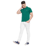 LIVFREE   Men Solid Color Polo Half Sleeve T-Shirt- Forest Green