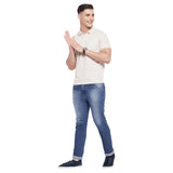 Neva Men Cotton Jacquard Solid Color Polo Half Sleeve T-Shirt- Oat Meal