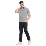 Neva Men Cotton Jacquard Solid Color Polo Half Sleeve T-Shirt- Anthra