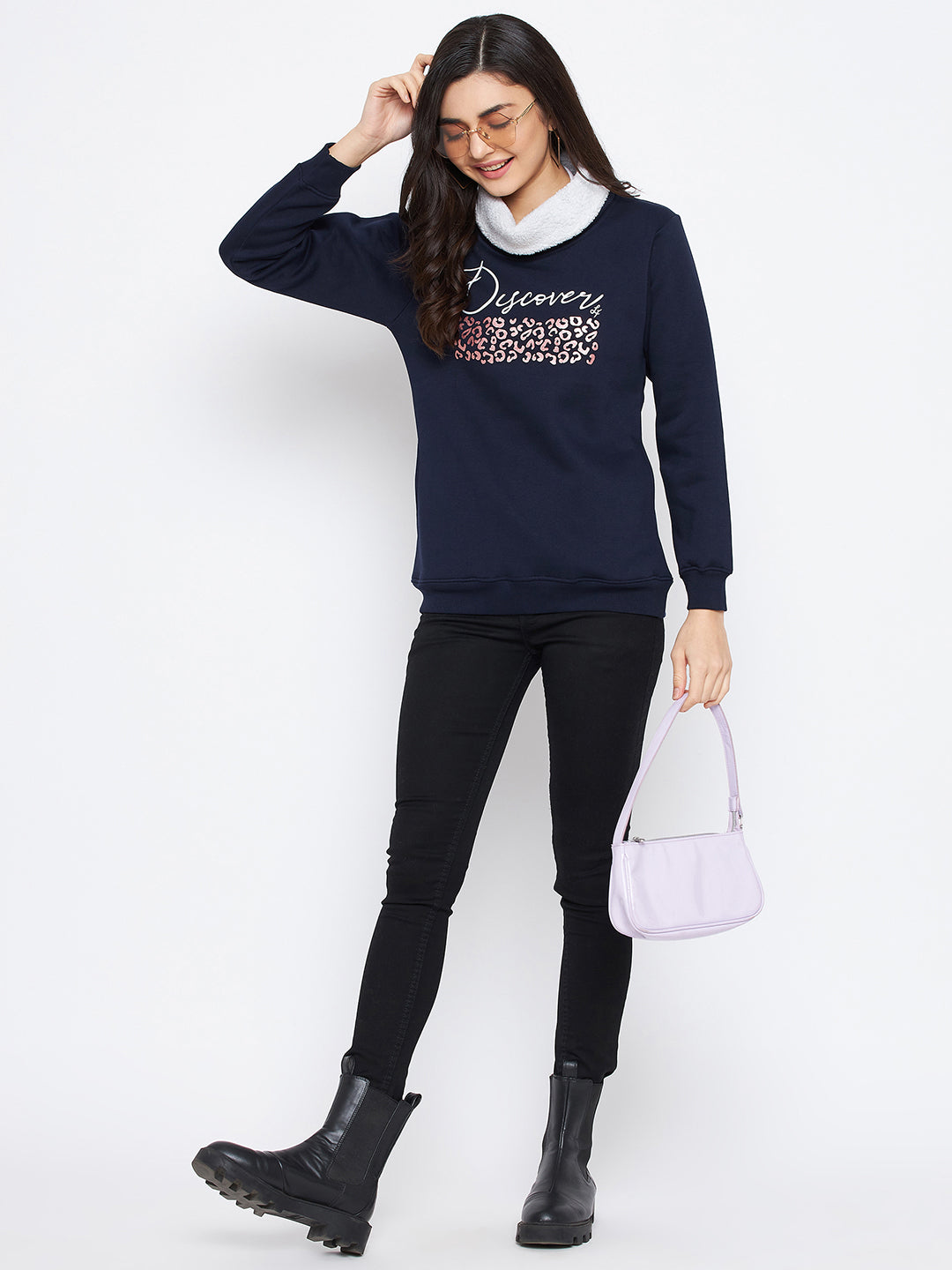 Livfree women High Neck Chest printed Full Sleeve sweatshirt