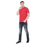 NEVA Half Sleeve Polo Neck Stripe T-Shirt For Men - Red