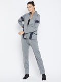 Livfree Women's Mock Collar Milange Tracksuit - Grey Mix