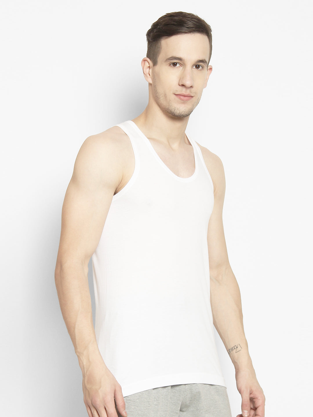 Men's Neva Koolin White Round Neck Sleeveless Sandow Vest - Cotton, Extra Soft, Creating Koolin Effect for Comfort - Ideal for Summer, Gym, and Everyday Wear- Pack of 6 Pcs