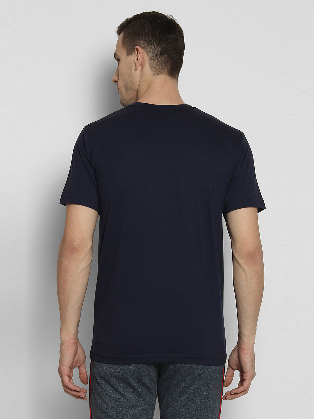 V Neck Printed T-Shirt For Men- Navy
