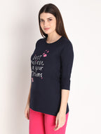 NEVA Women Round Neck Cotton Stylish T-Shirt- Navy