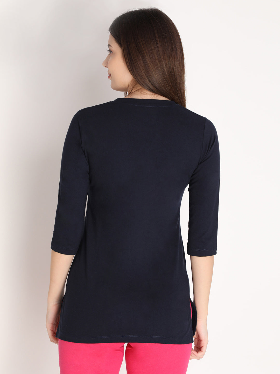 NEVA Women Round Neck Cotton Stylish T-Shirt- Navy